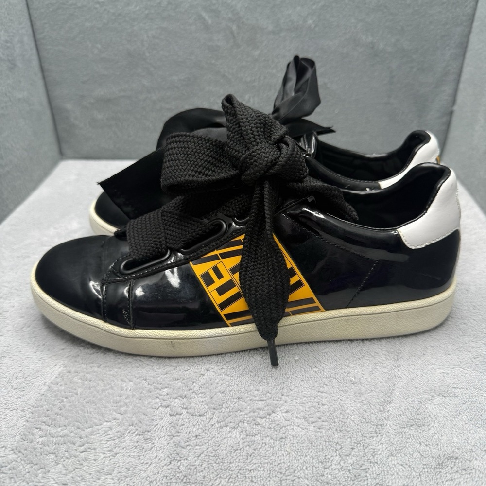 Jeffrey Campbell Pabst LF Black Yellow Patent Sneakers Women's 8M Ribbon Laces